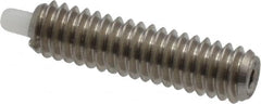 Vlier - 8-32, 5/8" Thread Length, 3/32" Plunger Projection, Stainless Steel Threaded Spring Plunger - 0.068 - 0.07" Max Plunger Diam, 5/8" Plunger Length, 0.7 Lb Init End Force, 2.3 Lb Final End Force - Strong Tooling