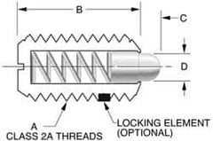 Vlier - 5/8-11, 1-1/16" Thread Length, 0.215" Plunger Projection, Stainless Steel Threaded Spring Plunger - 0.31" Max Plunger Diam, 1.062" Plunger Length, 2 Lb Init End Force, 8.5 Lb Final End Force - Strong Tooling