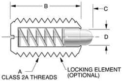 Vlier - 10-32, 0.468" Thread Length, 0.065" Plunger Projection, Stainless Steel Threaded Spring Plunger - 0.093" Max Plunger Diam, 0.468" Plunger Length, 0.75 Lb Init End Force, 2.5 Lb Final End Force - Strong Tooling