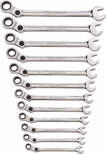 GearWrench - 12 Piece, 8mm to 19mm, 12 Point Combination Wrench Set - Metric Measurement Standard, Chrome Finish - Strong Tooling