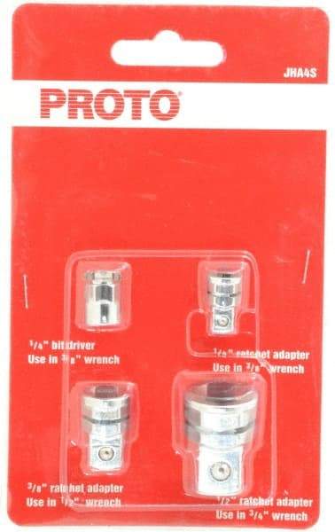 Proto - 1/4, 3/8, 1/2" Drive, Ratcheting Wrench Adapter Set Inch - 1-1/8" OAL - Strong Tooling