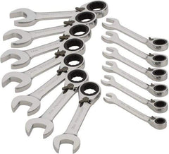 Paramount - 13 Piece, 6mm to 19mm, Stubby Ratcheting Reversible Combination Wrench Set - Metric Measurement Standard, Full Polish Chrome Finish, Comes in Blow Molded Case - Strong Tooling