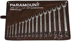 Paramount - 16 Piece, 1/4 to 1-1/4", Combination Wrench Set - Inch System of Measurement, Satin Chrome Finish, Comes in Canvas Roll - Strong Tooling