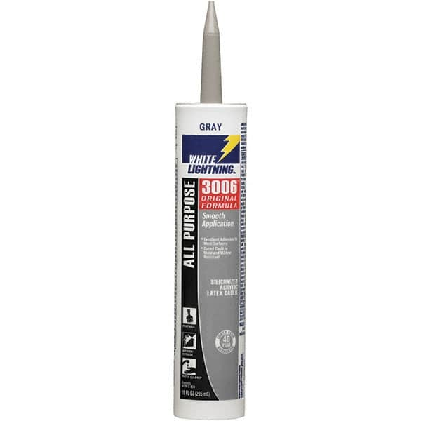 White Lightning - 10 oz Cartridge Gray Acrylic & Latex Caulk - -30 to 180°F Operating Temp, 12 min Tack Free Dry Time, Series 3006 - Strong Tooling