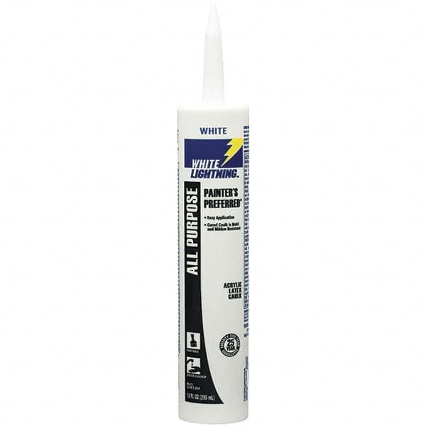 White Lightning - 10 oz Cartridge White Acrylic & Latex Caulk - -30 to 180°F Operating Temp, 5 to 7 min Tack Free Dry Time - Strong Tooling