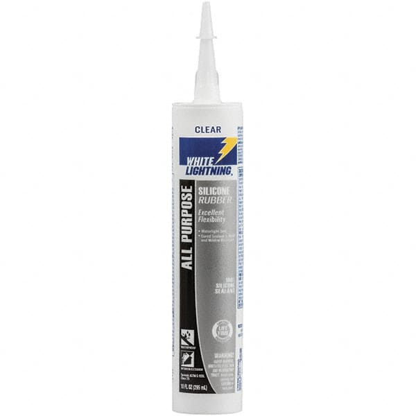 White Lightning - 10 oz Cartridge Clear RTV Silicone Joint Sealant - -80 to 400°F Operating Temp, 30 min Tack Free Dry Time, 24 hr Full Cure Time - Strong Tooling