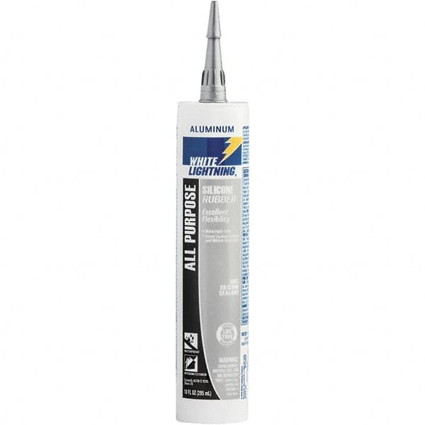 White Lightning - 10 oz Cartridge Silver RTV Silicone Joint Sealant - -80 to 400°F Operating Temp, 30 min Tack Free Dry Time, 24 hr Full Cure Time - Strong Tooling