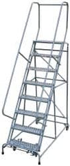 Cotterman - 120" 9 Step Rolling Warehouse Ladder - Assembled, 450 Lb Capacity, 90" Platform Height, 32" Base Width x 67" Base Depth, Perforated Tread - Strong Tooling