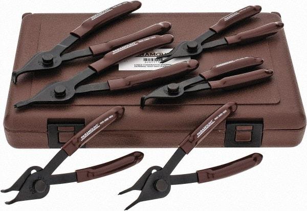 Paramount - 6 Piece, 3/8 to 1-3/4" Bore, 1/8 to 1-7/16" Shaft, Internal/External Retaining Ring Pliers Set - 0.038 to 0.07" Tip Diam Range - Strong Tooling