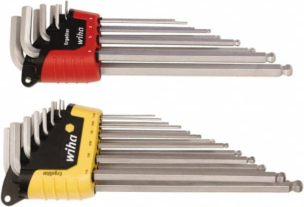 Wiha - 22 Piece L-Key Ball End Hex Key Set - Hex Range 0.05 to 3/8" - Strong Tooling