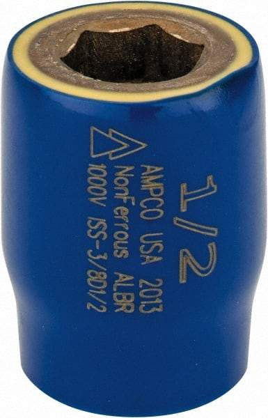 Ampco - 1/2", 3/8" Drive, Standard Hand Socket - 6 Points, 1-1/2" OAL, Aluminum Bronze - Strong Tooling