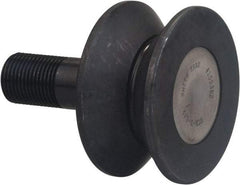 Accurate Bushing - 6-1/2" Roller Diam x 3" Width, 2" Stud Diam x 4-1/2" Length, V Guide Roller - Carbon Steel, 2-1/2" Thread Length, 2-12 Thread, 7-1/2" OAL, 35,800 Lb Dynamic Cap, 40,000 Lb Static Cap - Strong Tooling