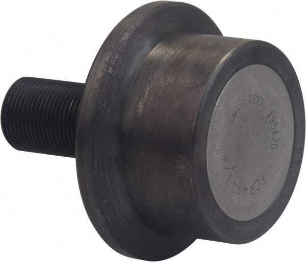 Accurate Bushing - 4-1/2" Roller Diam x 2" Width, 1-1/4" Stud Diam x 2-3/4" Length, Flanged Load Roller - Carbon Steel, 1-3/4" Thread Length, 1-1/4-12 Thread, 4-3/4" OAL, 14,300 Lb Dynamic Cap, 16,000 Lb Static Cap - Strong Tooling