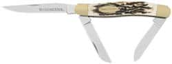 Winchester - 2-5/8" Blade, 6-13/32" OAL, Straight Stockman Knife - 3.9" Closed Length, Bone, 3 Blades, 3 Edges, 3 Blade Stockman with Jigged Bone Inlay Handle - Strong Tooling