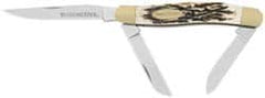 Winchester - 2-5/8" Blade, 6-13/32" OAL, Straight Stockman Knife - 3.9" Closed Length, Bone, 3 Blades, 3 Edges, 3 Blade Stockman with Jigged Bone Inlay Handle - Strong Tooling