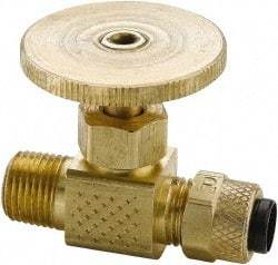 Parker - 1/4" Pipe, Inline Needle Valve - Poly-Tite x MNPTF Ends, Brass Valve, 150 Max psi - Strong Tooling