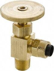 Parker - 1/4" Pipe, Angled Needle Valve - Poly-Tite x MNPTF Ends, Brass Valve, 150 Max psi - Strong Tooling