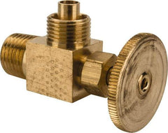 Parker - 3/8 x 1/4" Pipe, Angled Needle Valve - Poly-Tite x MNPTF Ends, Brass Valve, 150 Max psi - Strong Tooling