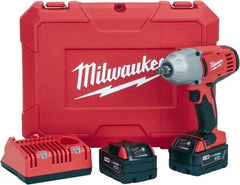 Milwaukee Tool - 1/2" Drive 18 Volt Pistol Grip Cordless Impact Wrench & Ratchet - 0 to 1,900 RPM, 0 to 2,200 BPM, 450 Ft/Lb Torque, 2 Lithium-Ion Batteries Included - Strong Tooling