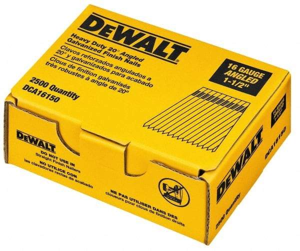 DeWALT - 16 Gauge 1-1/2" Long Finishing Nails for Power Nailers - Grade 2 Steel, Galvanized Finish, Angled Stick Collation - Strong Tooling