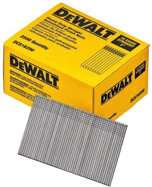 DeWALT - 16 Gauge 2" Long Finishing Nails for Power Nailers - Grade 2 Steel, Galvanized Finish, Straight Stick Collation - Strong Tooling