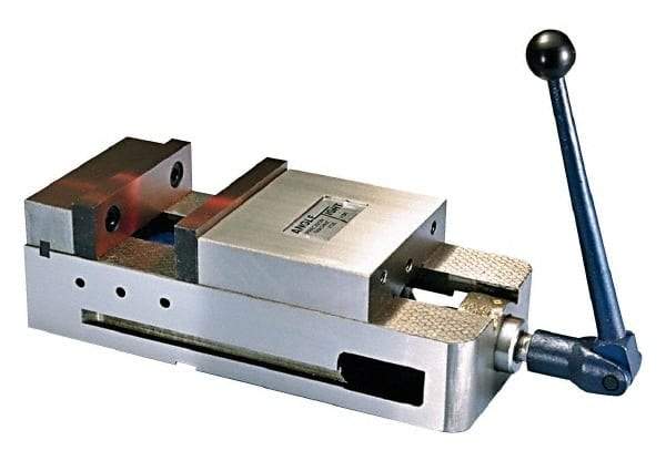 Interstate - 6" Jaw Width, 5-1/2" Jaw Opening Capacity, Horizontal Stationary Machine Vise - Manual Operation, 6,600 Lb Capacity, 1 Station, 17" Long x 4.8" High x 1-3/4" Deep, 1-3/4" Jaw Height, Ductile Iron - Strong Tooling