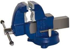 Gibraltar - 3-1/2" Jaw Width x 4" Jaw Opening Capacity, 4-1/2" Throat Depth, Bench & Pipe Combination Vise - 1/8 to 2-1/2" Pipe Capacity, Swivel Base, Bolt Down Attachment, Ductile Iron - Strong Tooling