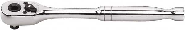 GearWrench - 3/8" Drive Pear Head Quick-Release Ratchet - Full Polish Chrome Finish, 7-7/8" OAL, 45 Gear Teeth, Button Head - Strong Tooling