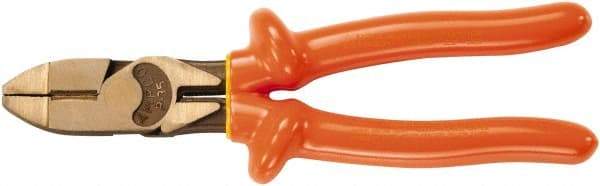 Ampco - 8-3/4" OAL, Insulated Side Cutting Linesman's Pliers - Smooth Jaw, 1000 Volt Insulated Handles - Strong Tooling