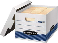 BANKERS BOX - 1 Compartment, 12 Inch Wide x 15 Inch Deep x 10 Inch High, File Storage Box - 1 Ply Bottom, 1 Ply End, 1 Ply Side, White and Blue - Strong Tooling