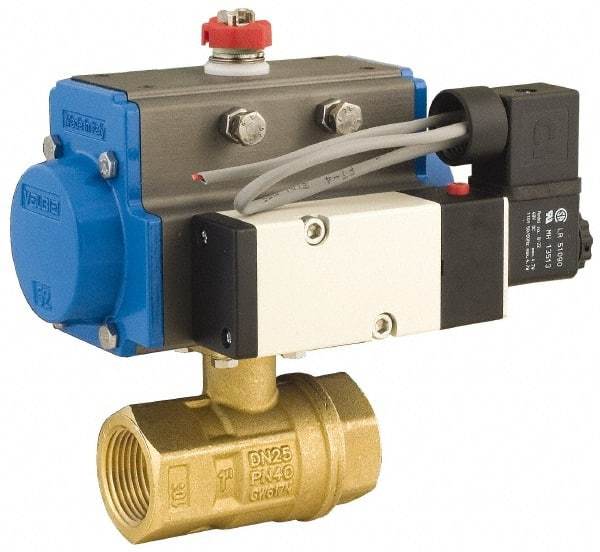 BONOMI - 1" Pipe, 600 psi WOG Rating Brass Pneumatic Spring Return with Solenoid Actuated Ball Valve - PTFE Seal, Full Port, 150 psi WSP Rating, NPT End Connection - Strong Tooling