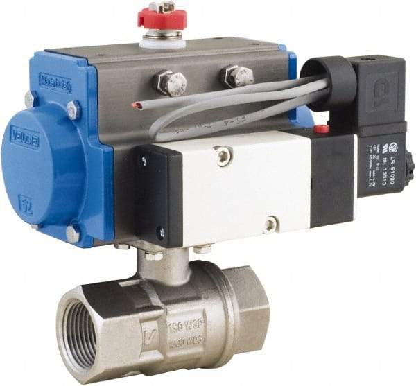 BONOMI - 3/8" Pipe, 1,000 psi WOG Rating 316 Stainless Steel Pneumatic Double Acting with Solenoid Actuated Ball Valve - PTFE Seal, Full Port, 150 psi WSP Rating, NPT End Connection - Strong Tooling