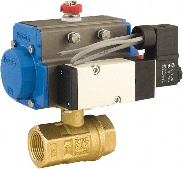 BONOMI - 3/8" Pipe, 600 psi WOG Rating Brass Pneumatic Double Acting with Solenoid Actuated Ball Valve - PTFE Seal, Full Port, 150 psi WSP Rating, NPT End Connection - Strong Tooling