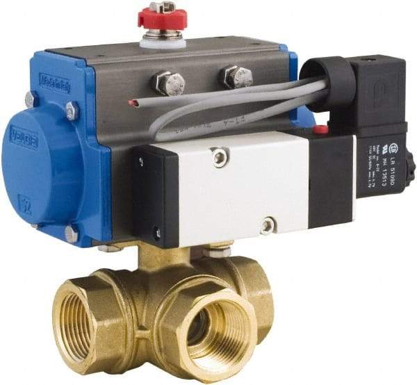 BONOMI - 3" Pipe, 400 psi WOG Rating Brass Pneumatic Spring Return with Solenoid Actuated Ball Valve - PTFE Seal, Standard Port, 100 psi WSP Rating, NPT End Connection - Strong Tooling