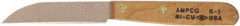 Ampco - 3-1/8" Long Blade, Nickel-Tin-Copper Alloy, Fine Edge, Fixed Blade Knife - 6.75" OAL, Wood Handle - Strong Tooling