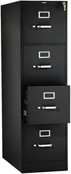 Hon - 15" Wide x 52" High x 26-1/2" Deep, 4 Drawer Vertical File with Lock - Steel, Black - Strong Tooling