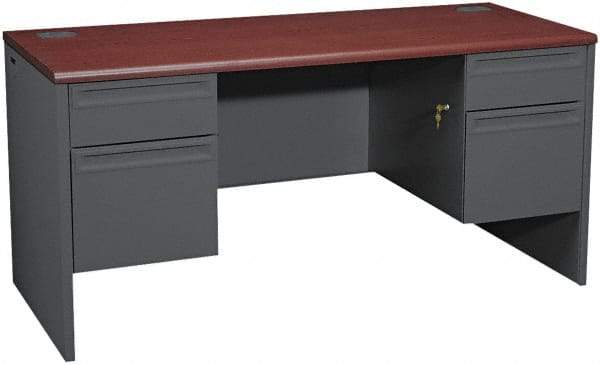 Hon - 69" Long x 29-1/2" High x 29-1/2" Deep, 4 Drawer Kneespace Credenza - Mahogany/Charcoal (Color), Metal - Strong Tooling