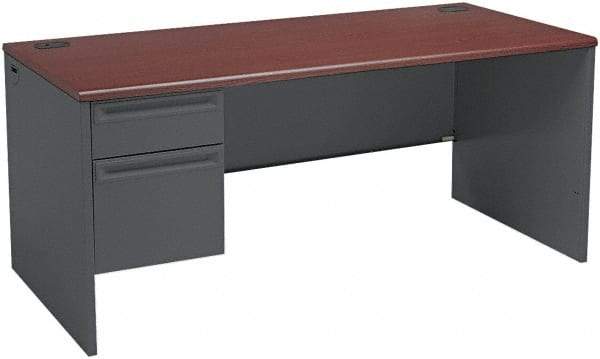 Hon - Steel-Reinforced High-Pressure Laminate/Metal Left Pedestal Desk - 66" Wide x 30" Deep x 29" High, Mahogany/Charcoal - Strong Tooling