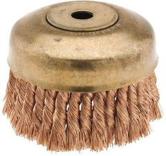 Ampco - 6" Diam, 5/8-11 Threaded Arbor, Bronze Phosphorus Fill Cup Brush - 0.02 Wire Diam, 1-3/4" Trim Length, 6,000 Max RPM - Strong Tooling