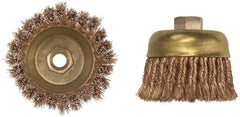 Ampco - 3" Diam, 5/8-11 Threaded Arbor, Bronze Phosphorus Fill Cup Brush - 0.02 Wire Diam, 3/4" Trim Length, 12,500 Max RPM - Strong Tooling