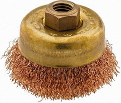 Ampco - 3" Diam, 5/8-11 Threaded Arbor, Bronze Phosphorus Fill Cup Brush - 0.014 Wire Diam, 0.88" Trim Length, 12,500 Max RPM - Strong Tooling