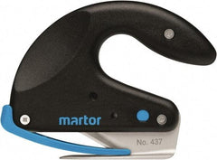 Martor USA - Fixed Safety Cutter - 1-11/16" Carbon Steel Blade, Black & Blue Polycarbonate Handle, 1 Blade Included - Strong Tooling