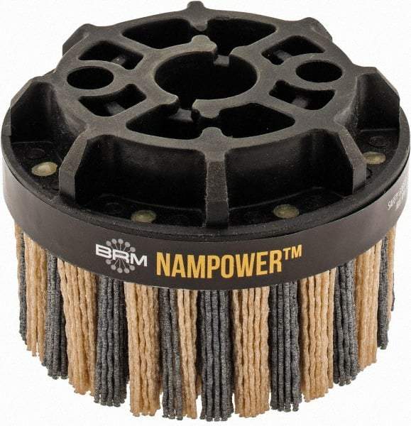 Brush Research Mfg. - 4" 80 Grit Ceramic/Silicon Carbide Tapered Disc Brush - Coarse Grade, CNC Adapter Connector, 0.71" Trim Length, 7/8" Arbor Hole - Strong Tooling