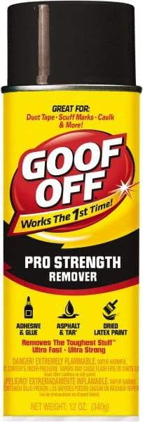 Goof Off - Adhesive, Graffiti & Rust Removers Type: Adhesive Remover Removes/Dissolves: Caulk Residue; Chewing Gum; Crayon; Glue; Marker; Paint; Pen; Scuff Marks; Tar; Stickers; Tree Sap - Strong Tooling