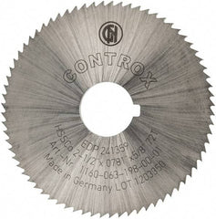 Controx - 2-1/2" Diam x 0.0781" Blade Thickness x 5/8" Arbor Hole Diam, 72 Tooth Slitting and Slotting Saw - Arbor Connection, Right Hand, Uncoated, Cobalt, Concave Ground, Contains Keyway - Strong Tooling