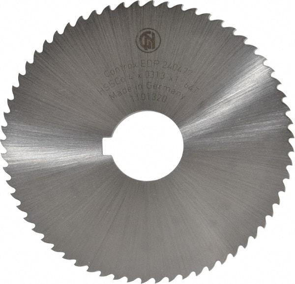 Controx - 4" Diam x 0.0313" Blade Thickness x 1" Arbor Hole Diam, 64 Tooth Slitting and Slotting Saw - Arbor Connection, Right Hand, Uncoated, Cobalt, 15° Rake, Concave Ground - Strong Tooling