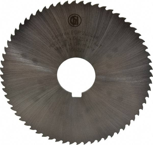 Controx - 4" Diam x 1/16" Blade Thickness x 1" Arbor Hole Diam, 64 Tooth Slitting and Slotting Saw - Arbor Connection, Right Hand, Uncoated, Cobalt, 15° Rake, Concave Ground, Contains Keyway - Strong Tooling