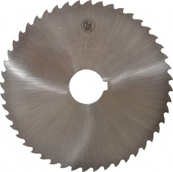 Controx - 5" Diam x 1/8" Blade Thickness x 1" Arbor Hole Diam, 48 Tooth Slitting and Slotting Saw - Arbor Connection, Right Hand, Uncoated, Cobalt, 15° Rake, Concave Ground, Contains Keyway - Strong Tooling