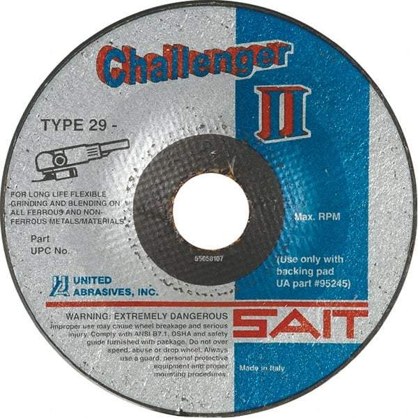 Sait - 36 Grit, 5" Wheel Diam, 1/8" Wheel Thickness, 7/8" Arbor Hole, Type 29 Depressed Center Wheel - Aluminum Oxide, Resinoid Bond, 12,200 Max RPM, Compatible with Angle Grinder - Strong Tooling