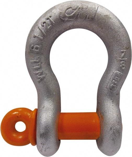 CM - 1/2" Nominal Chain Size, 2 Ton Carbon Steel Screw Anchor Shackle - 23/32" Diam, 5/8" Pin Diam, 13/16" Wide Inside Jaw, 1-5/32" Inside Width - Strong Tooling